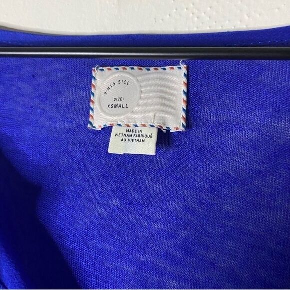 Anthropologie Postage Stamp Blue Linen Split Neck Tee - Picture 4 of 8